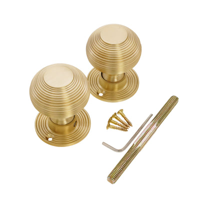 Beehive 50mm Mortice/Rim Door Knob Satin Brass