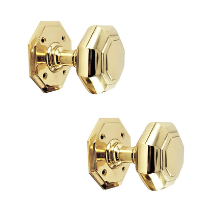 Octagonal Mortice Door Knobs Polished Brass