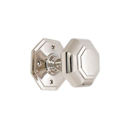Octagonal Mortice Door Knobs Polished Nickel