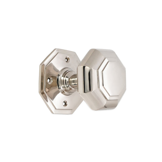 Octagonal Mortice Door Knobs Polished Nickel