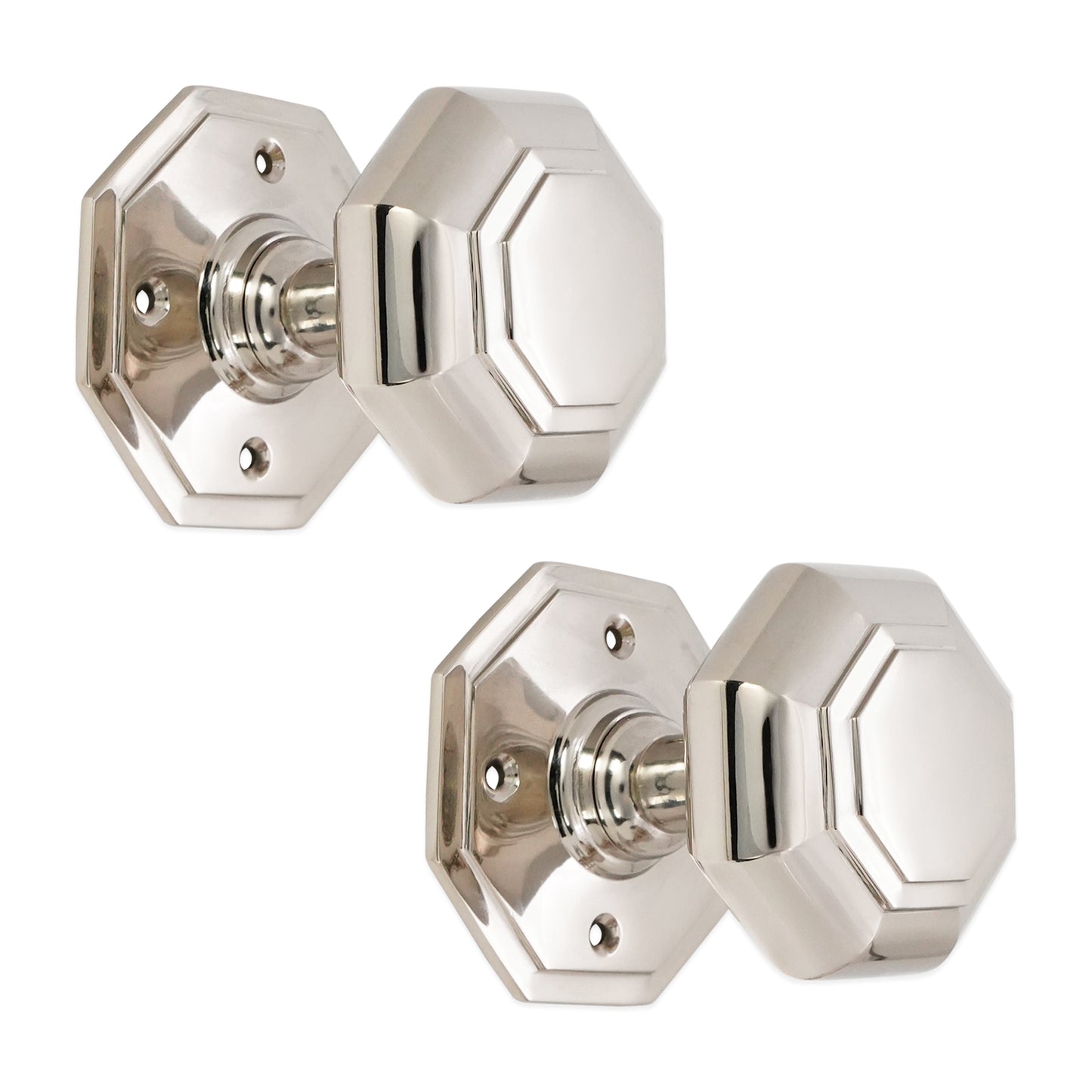 Octagonal Mortice Door Knobs Polished Nickel