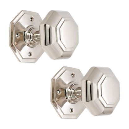 Octagonal Mortice Door Knobs Polished Nickel