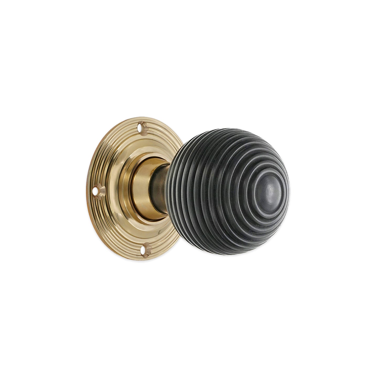 Ebony Beehive Rim/Mortice Door Knob Polished Brass