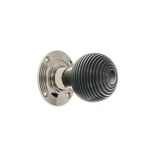 Ebony Beehive Rim/Mortice Door Knob Polished Nickel