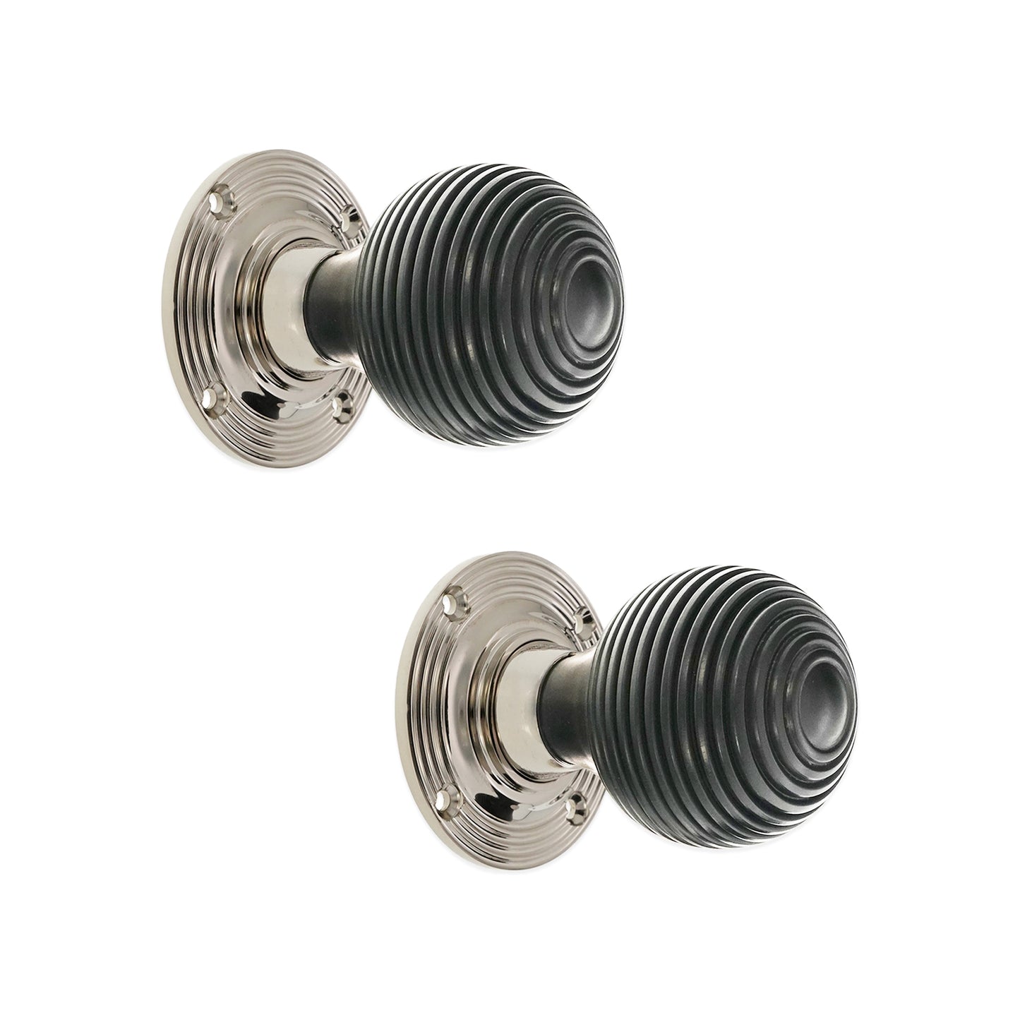 Ebony Beehive Rim/Mortice Door Knob Polished Nickel