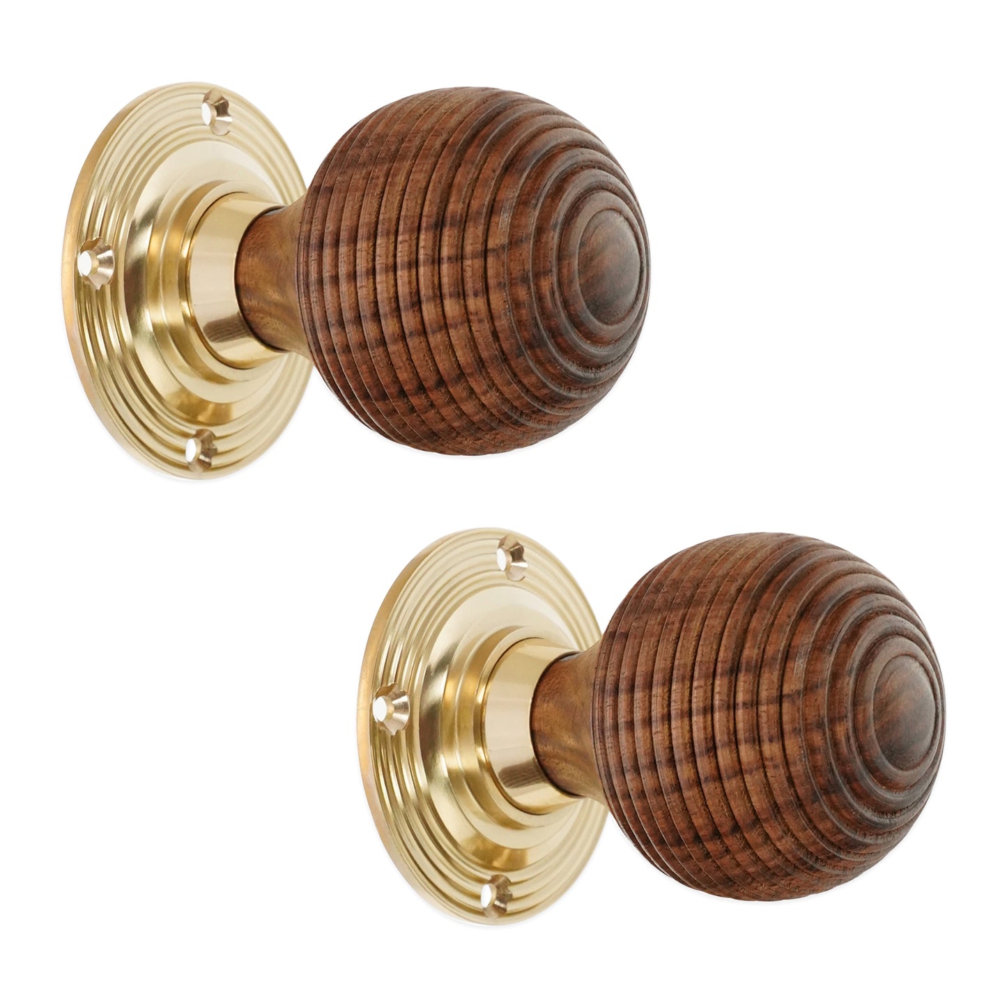 Rosewood Beehive Rim/Mortice Door Knob Polished Brass