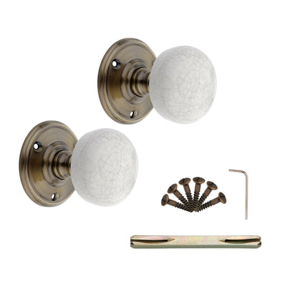 Crackled Porcelain Mortice Door Knob Antique Brass