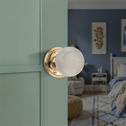 Crackled Porcelain Mortice Door Knob Polished Brass