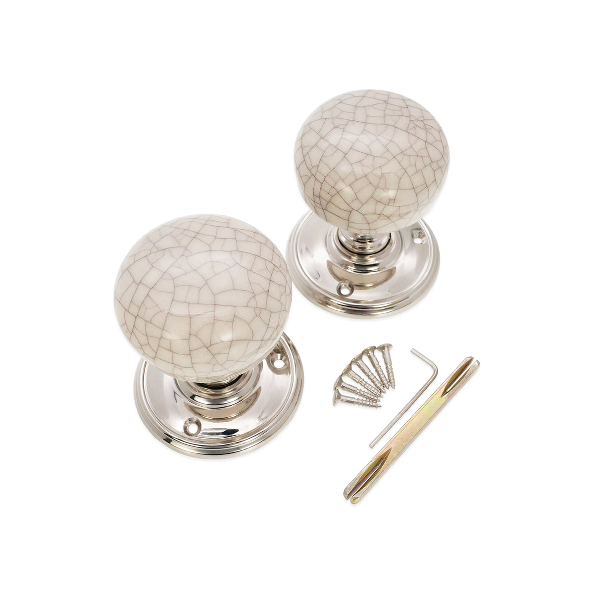 Crackled Porcelain Mortice Door Knob Polished Nickel