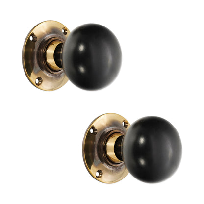Ebony Bun Rim/Mortice Door Knob Aged Brass