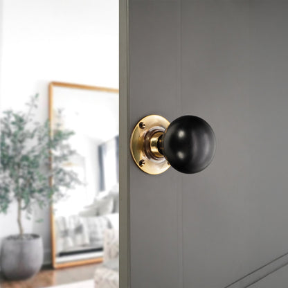 Ebony Bun Rim/Mortice Door Knob Aged Brass