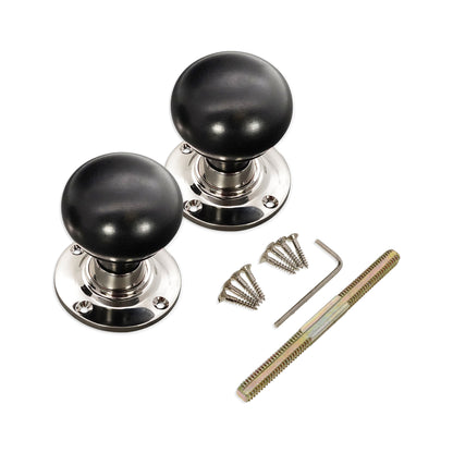 Ebony Bun Rim/Mortice Door Knob Polished Nickel
