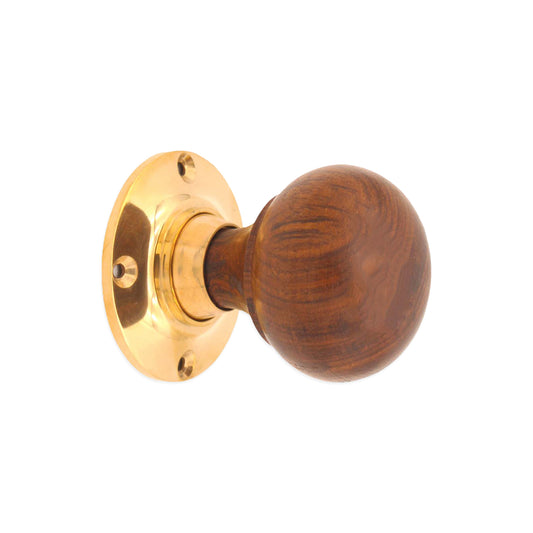Rosewood Bun Rim/Mortice Door Knob Polished Brass
