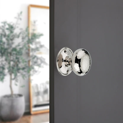 Hammered Cottage Large Mortice/Rim Door Knob Polished Nickel