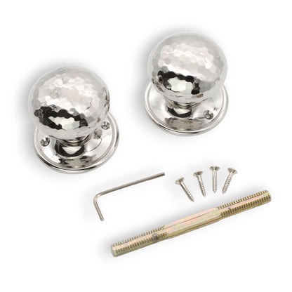 Hammered Cottage Large Mortice/Rim Door Knob Polished Nickel