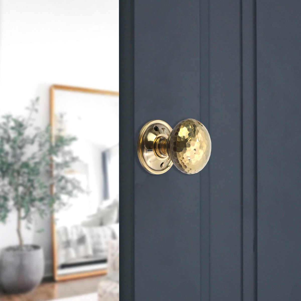 Hammered Mushroom Mortice/Rim Door Knob Aged Brass