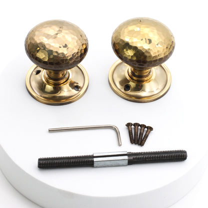 Hammered Mushroom Mortice/Rim Door Knob Aged Brass