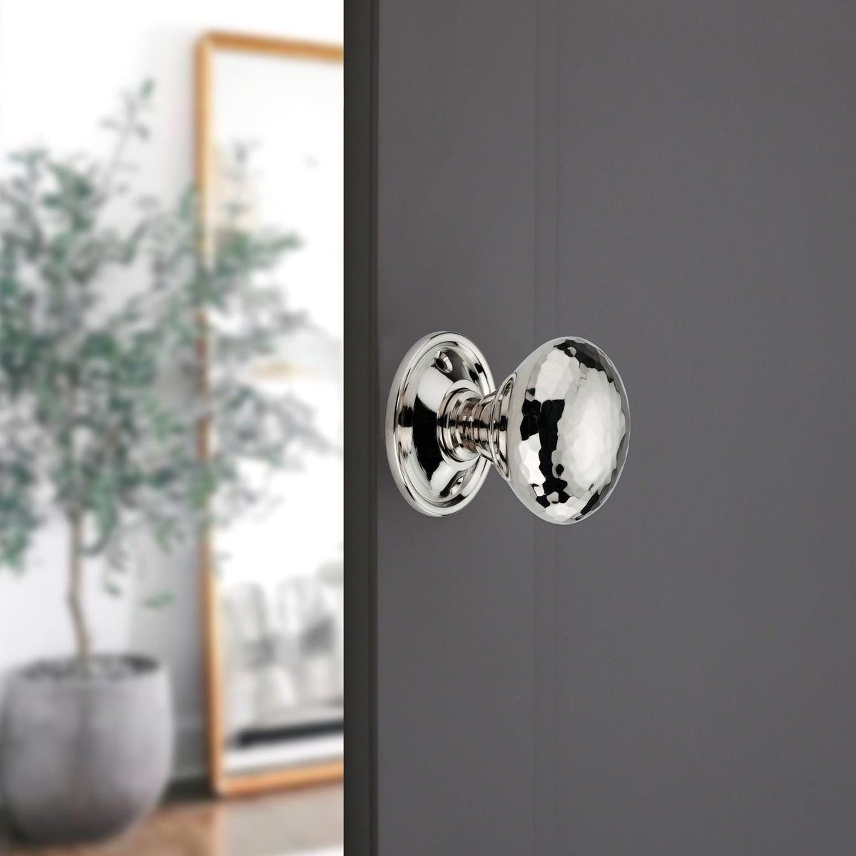 Hammered Mushroom Mortice/Rim Door Knob Polished Nickel