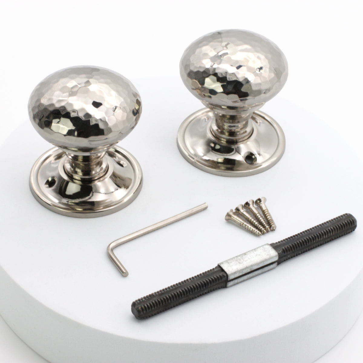 Hammered Mushroom Mortice/Rim Door Knob Polished Nickel