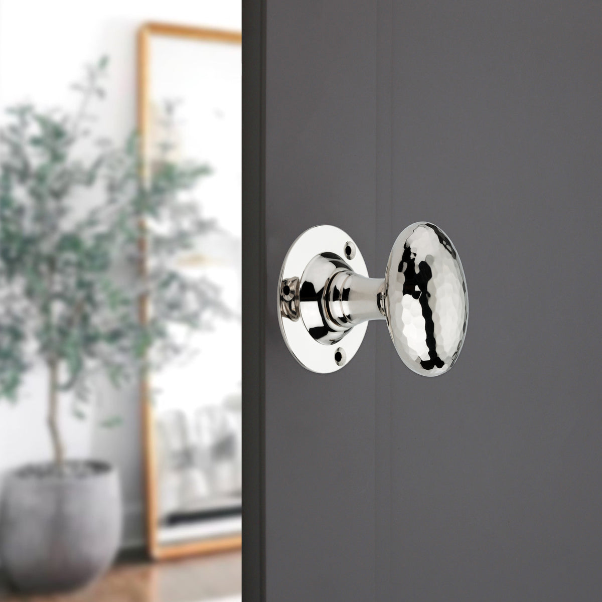 Hammered Oval Mortice Door Knob Polished Nickel