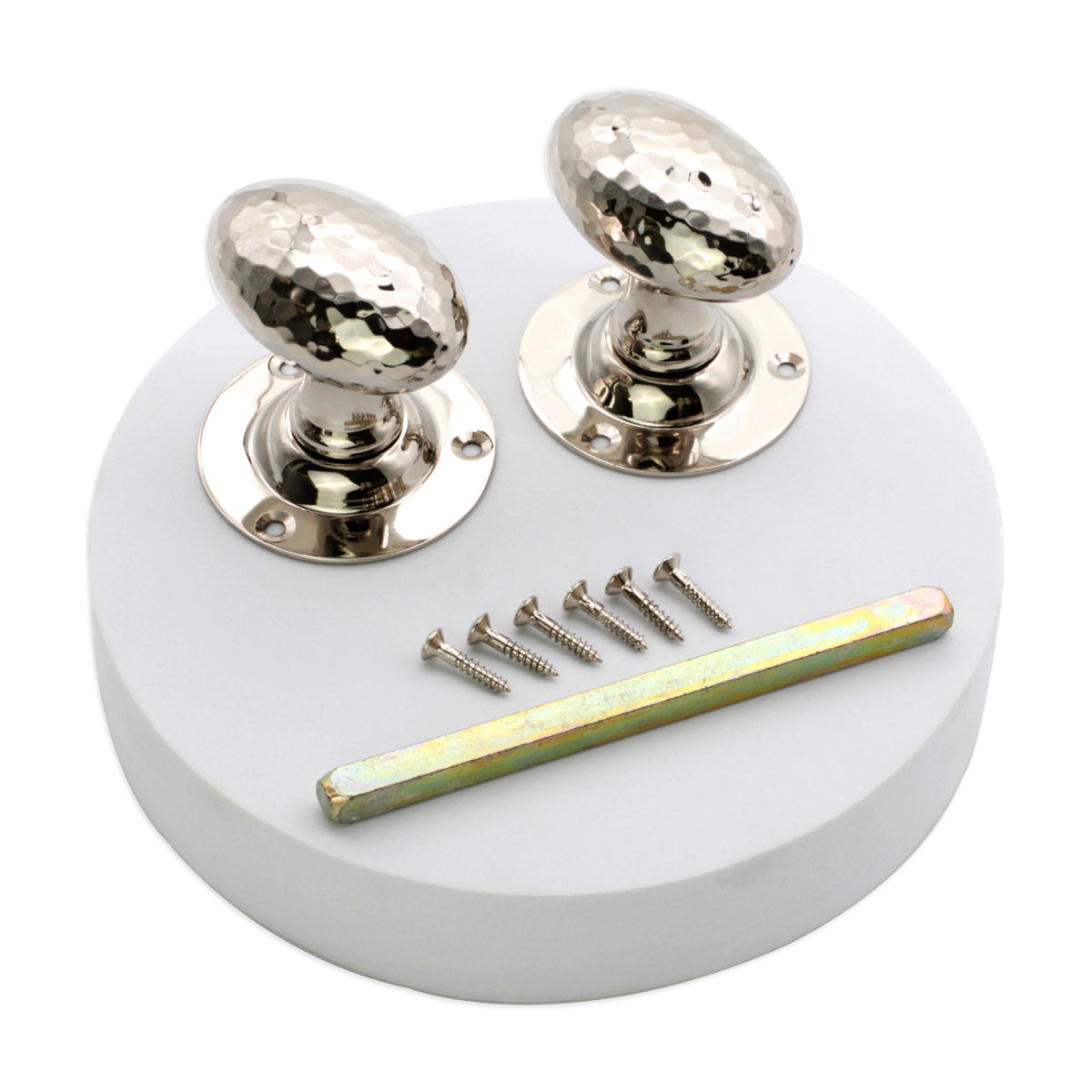 Hammered Oval Mortice Door Knob Polished Nickel