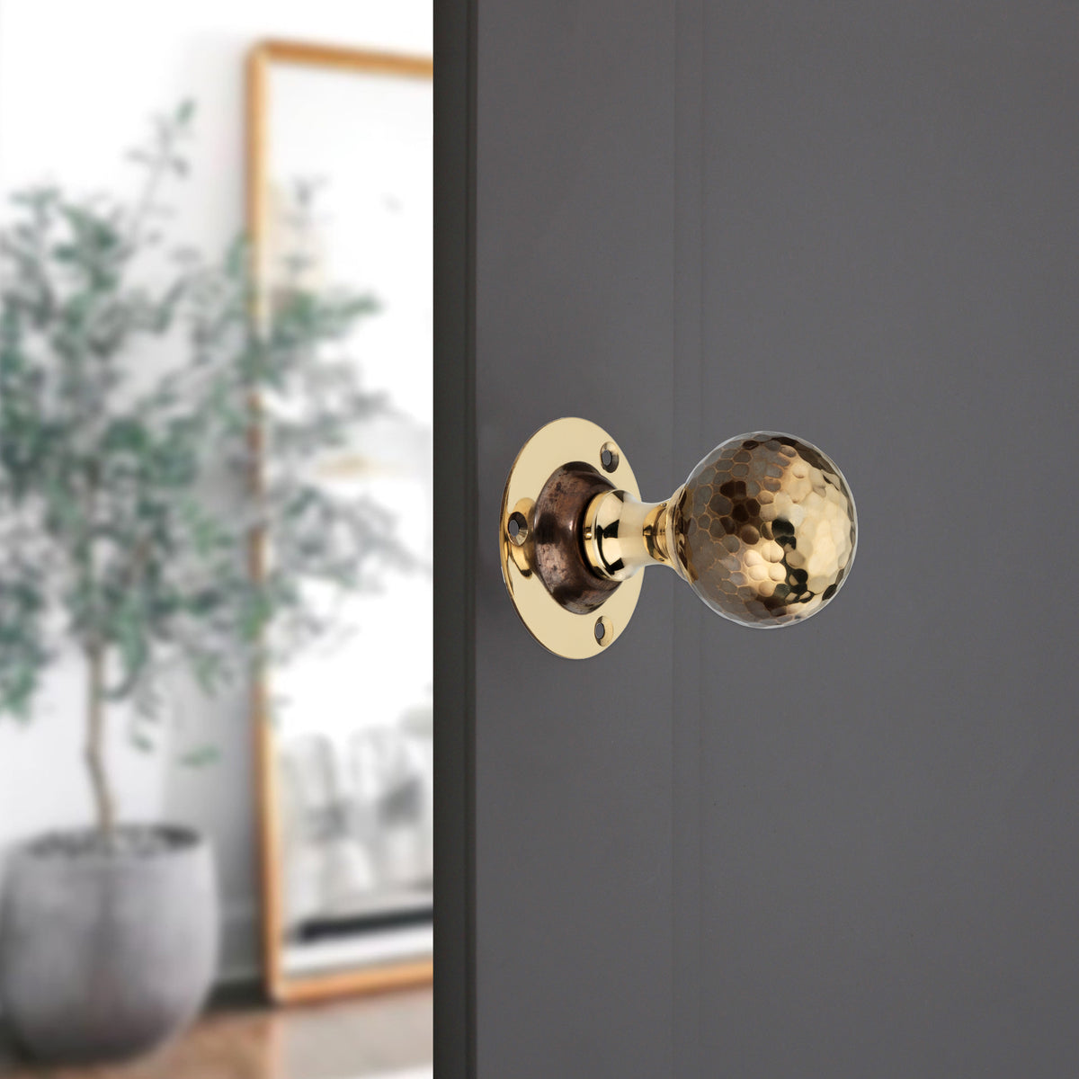 Hammered Ball Mortice Door Knob Aged Brass