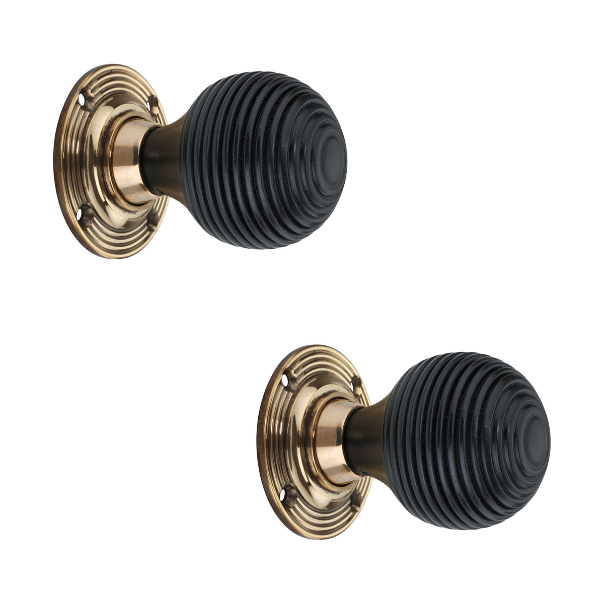 Ebonised Beehive Rim/Mortice Door Knob Aged Brass