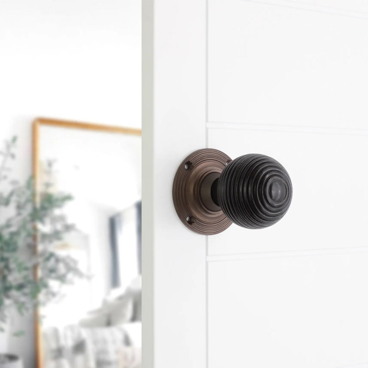 Ebonised Beehive Rim/Mortice Door Knob Matt Antique