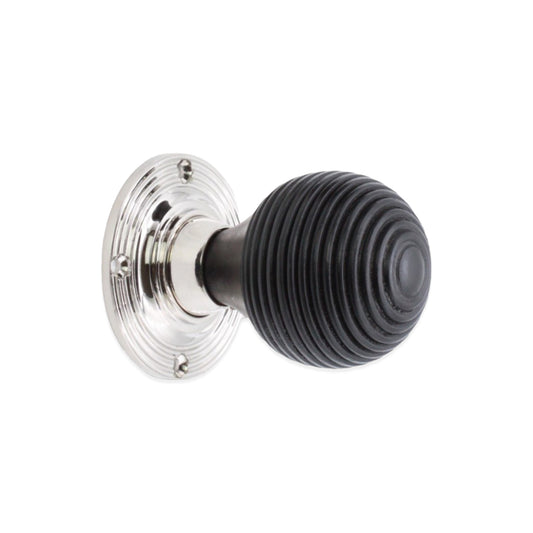 Ebonised Beehive Rim/Mortice Door Knob Polished Nickel