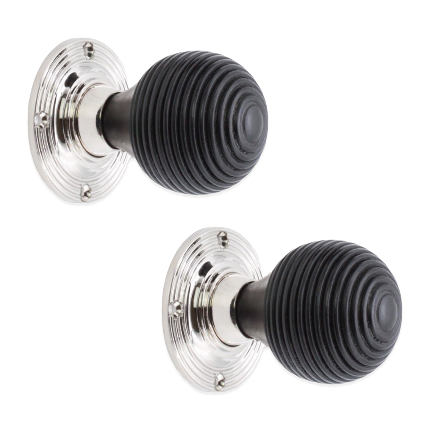 Ebonised Beehive Rim/Mortice Door Knob Polished Nickel