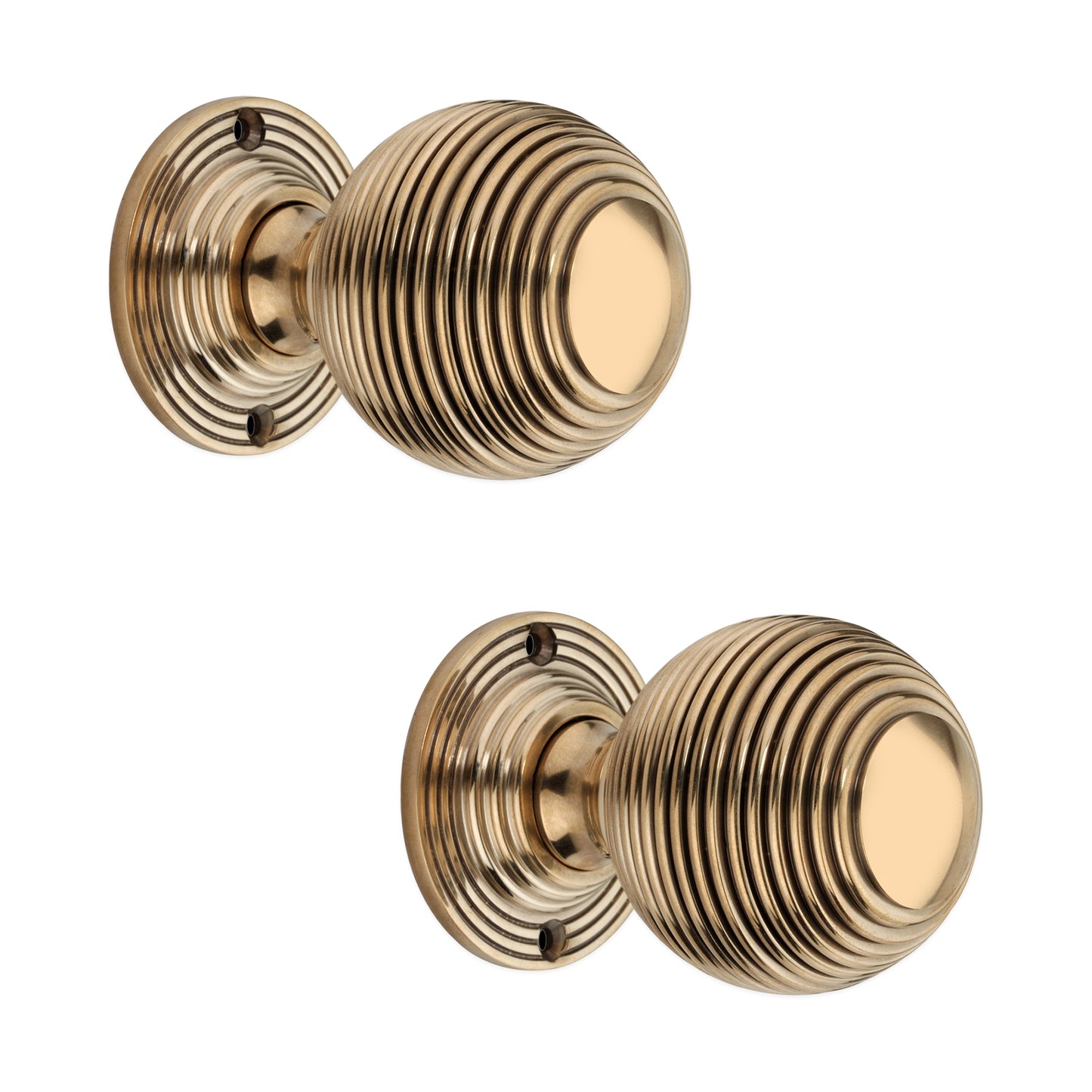 Reeded 60mm Rim/Mortice Door Knob Aged Brass