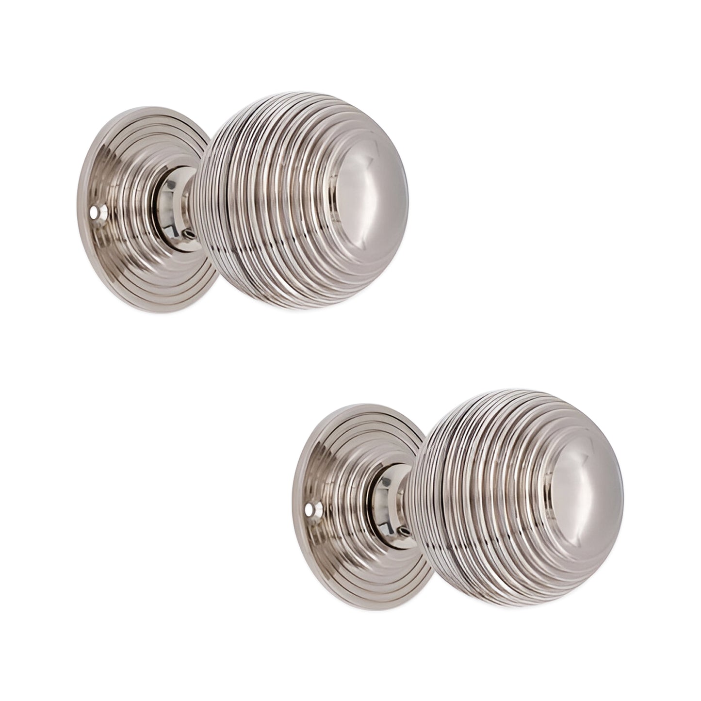 Reeded 60mm Rim/Mortice Door Knob Polished Nickel