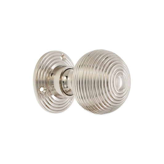 Ribbed Rim/Mortice Door Knob Polished Nickel