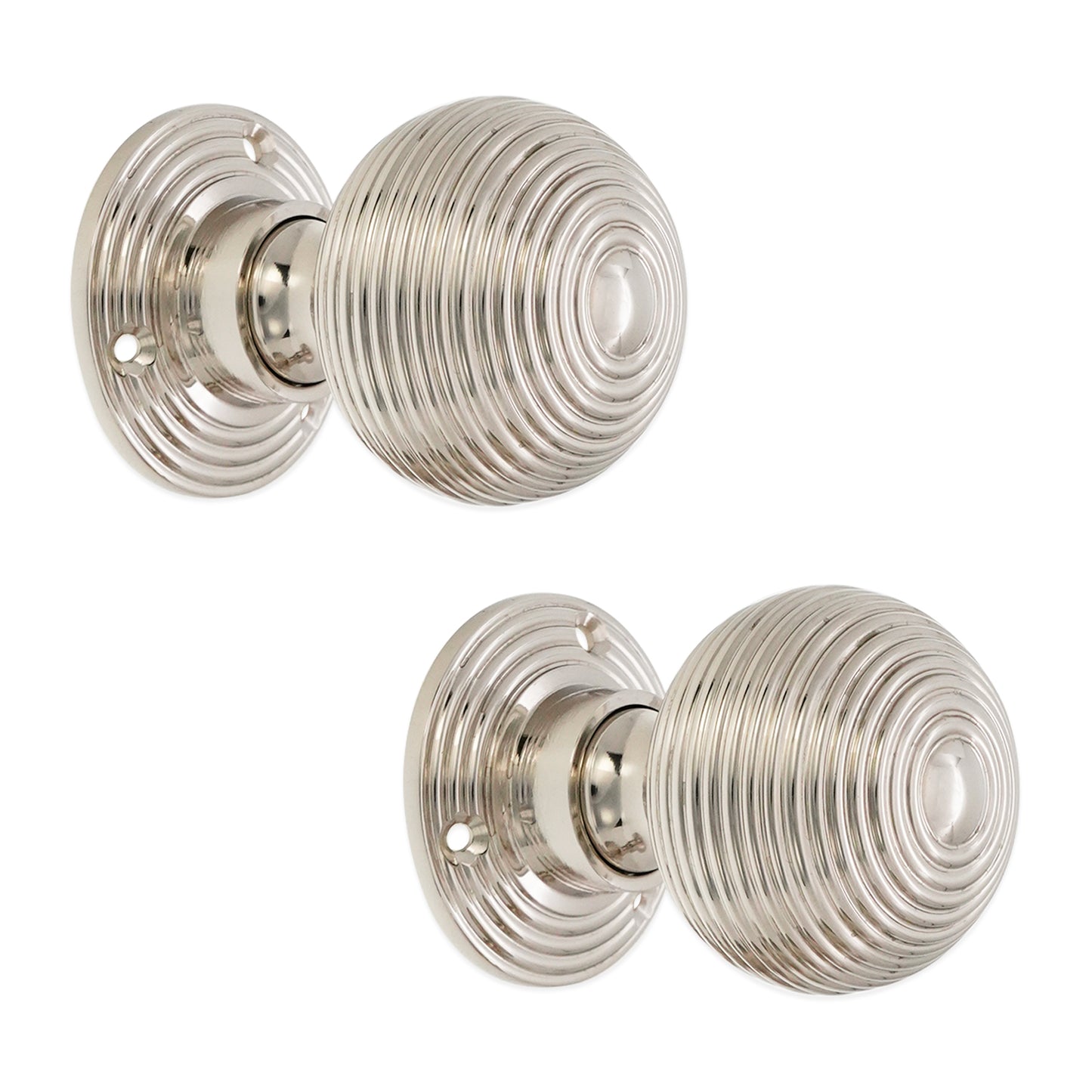 Ribbed Rim/Mortice Door Knob Polished Nickel