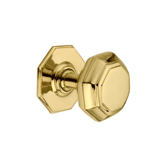 Octagonal Centre Door Knob Polished Brass