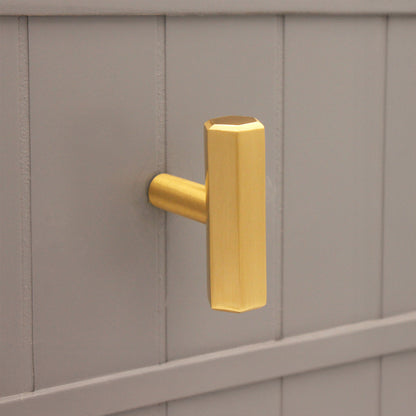 Hexagonal T bar Cupboard Pull Satin Brass