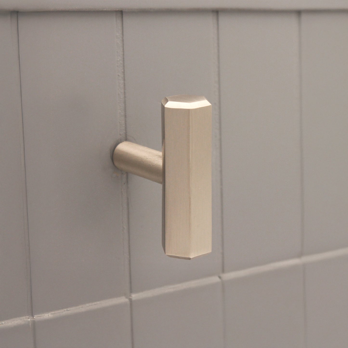 Hexagonal T bar Cupboard Pull Satin Silver
