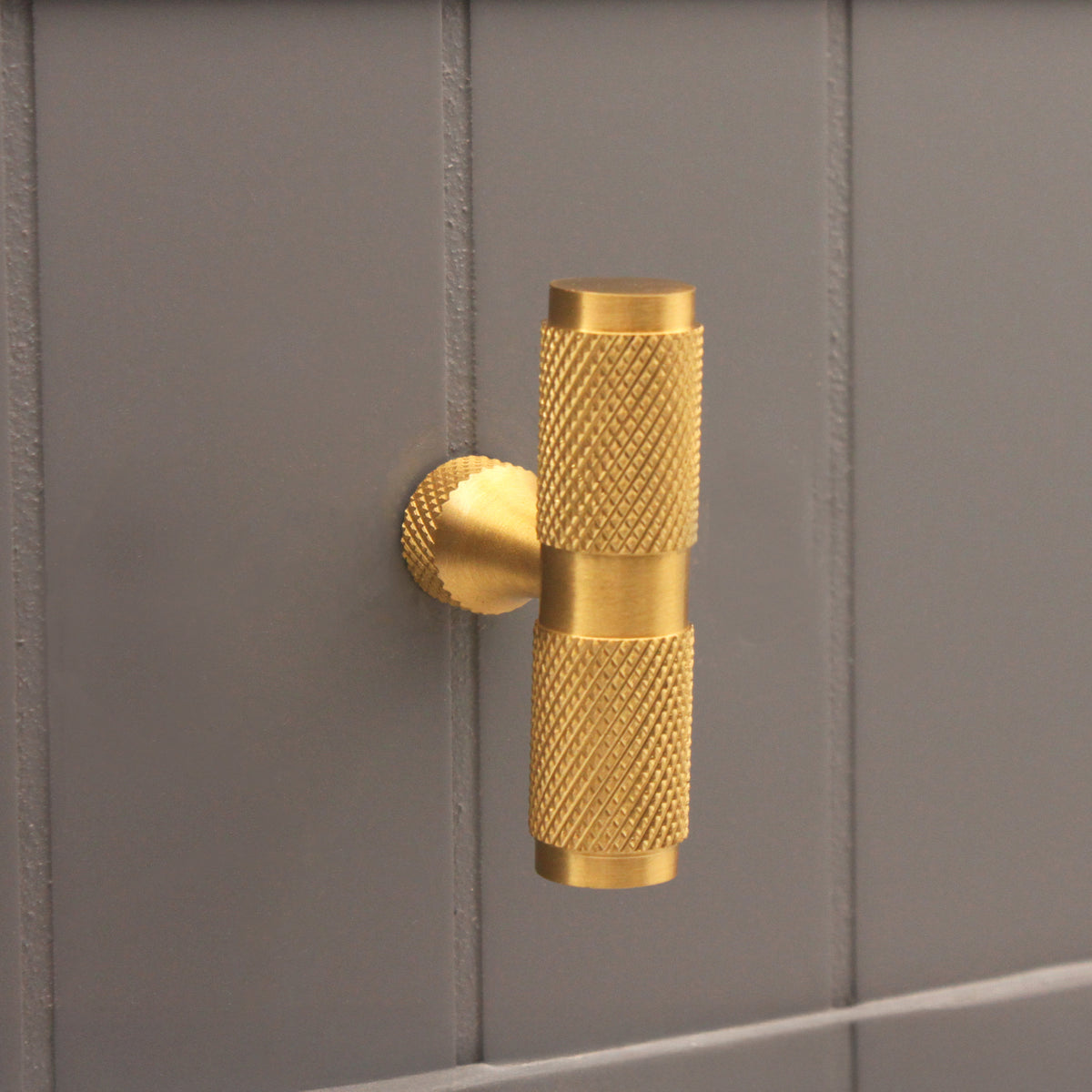 Knurled T bar Cupboard Pull Satin Brass