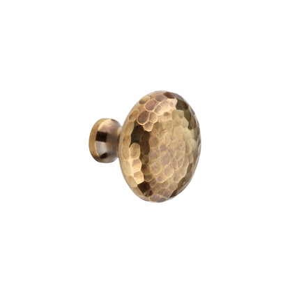 Hammered Mushroom 38mm Cupboard Knob Aged Brass
