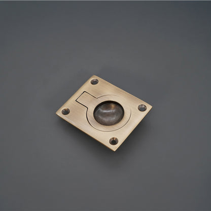 Ring Pull Square Flush Antique Brass