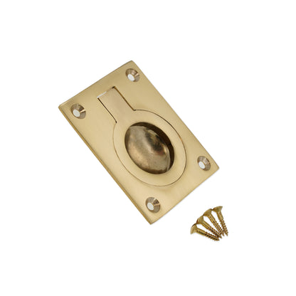Ring Pull Square Flush Polished Brass