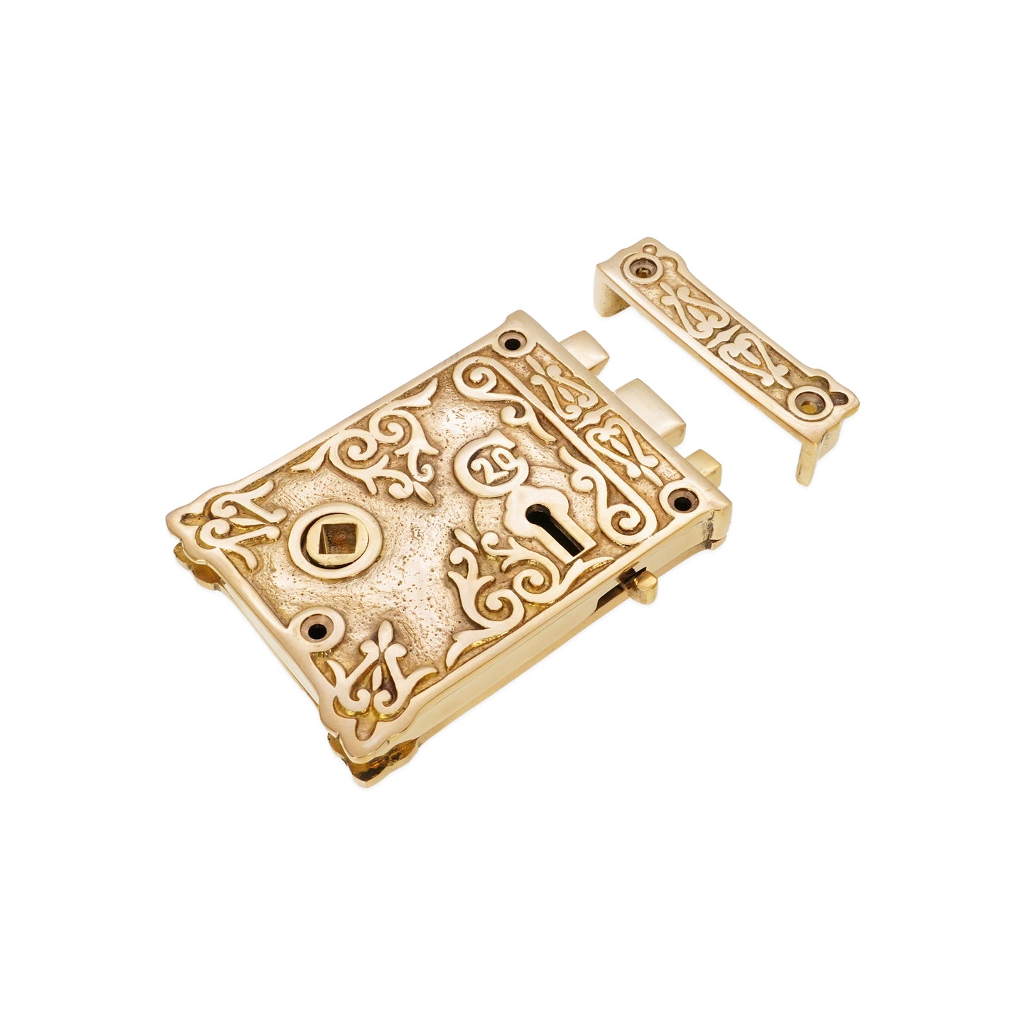 Floral Rim Lock Polished Brass
