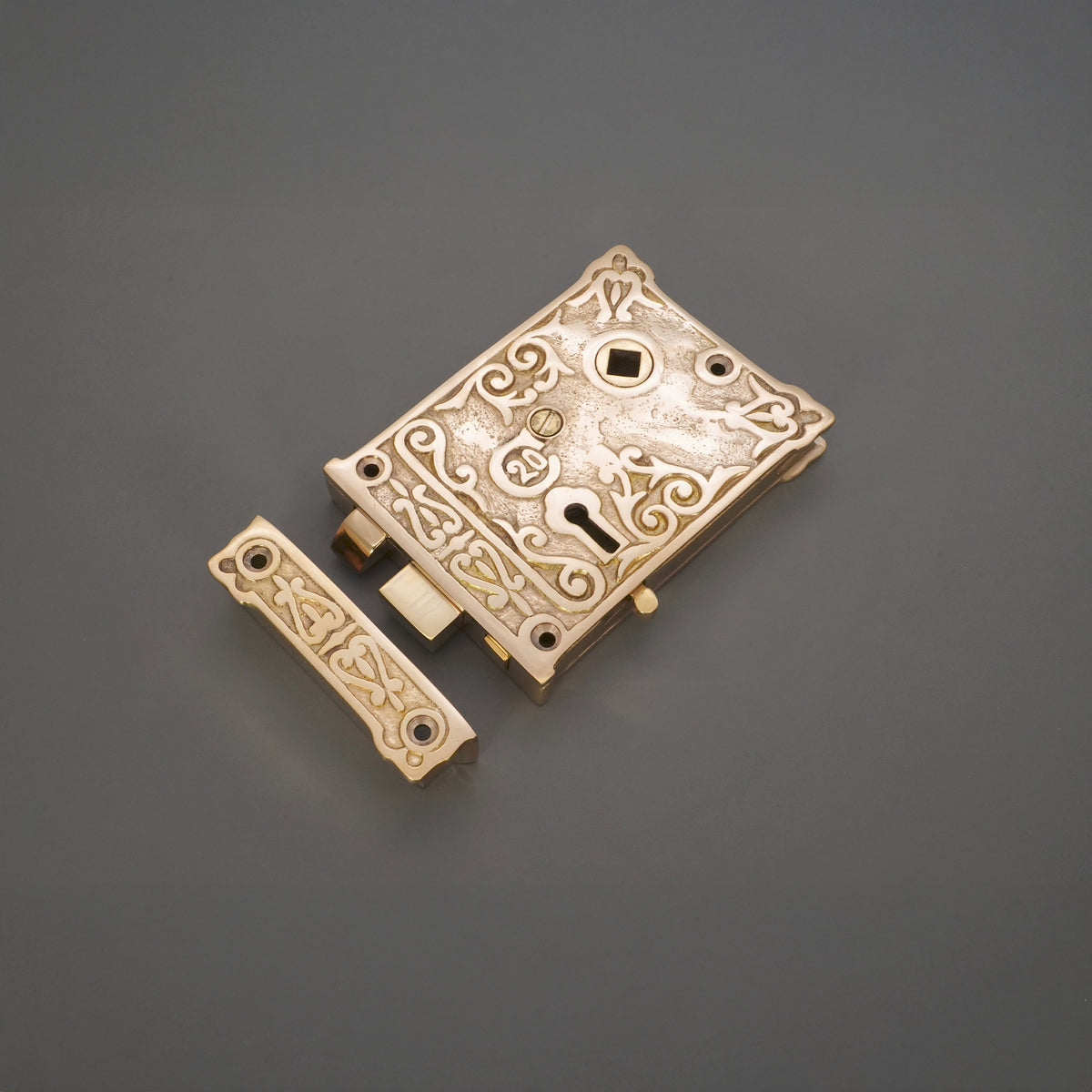 Floral Rim Lock Polished Brass