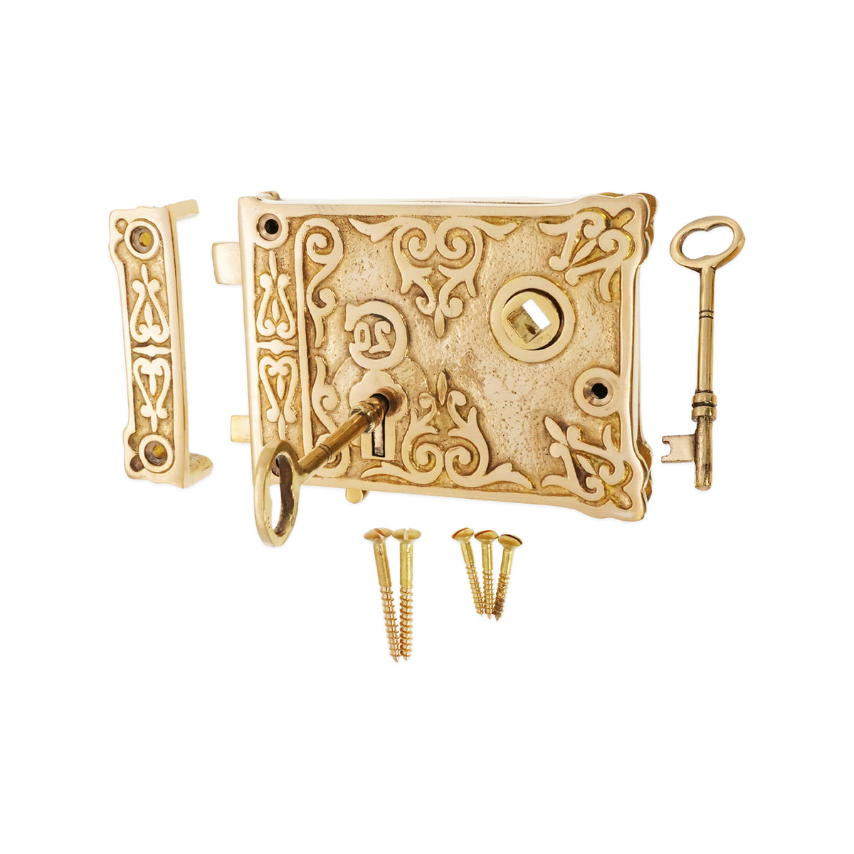 Floral Rim Lock Polished Brass
