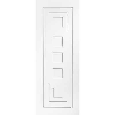 White door with geometric pattern on a white background